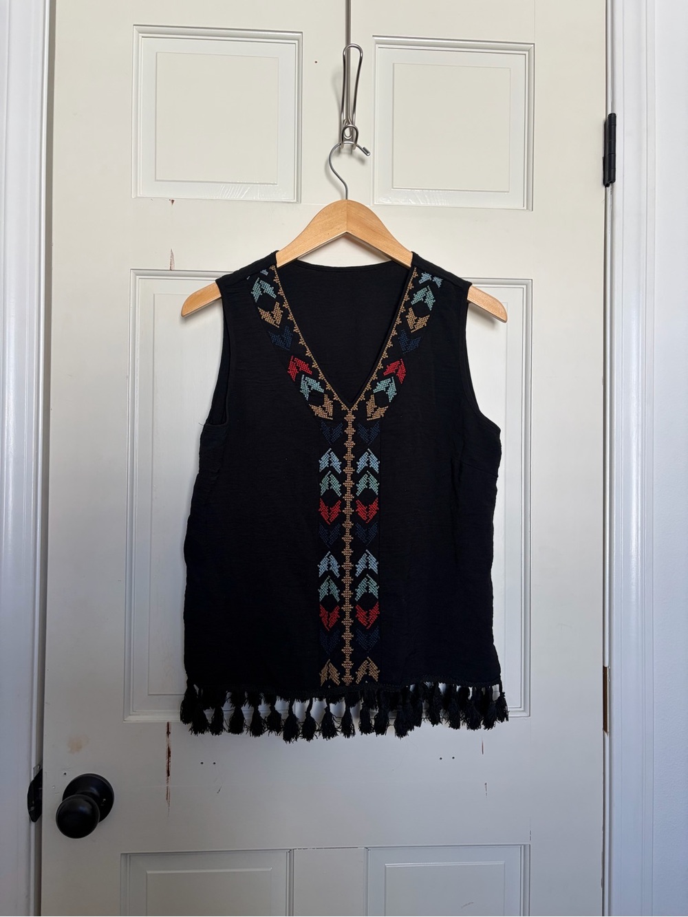Cupshe Black Embroidered Tassel V-Neck Tank Top